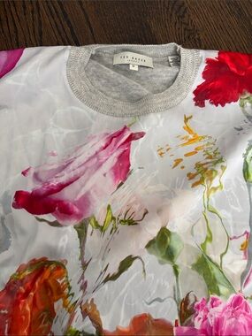 Ted Baker White Floral Watercolor-Print Sweatshirt